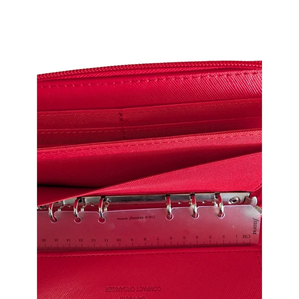 Filofax Red Saffiano Personal Compact Zip Organizer Leather Cash Budgeting